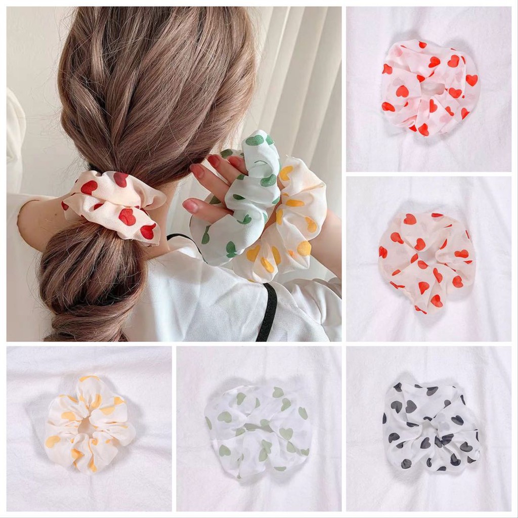 SALE !!! VS - Scrunchie Love Ikat Rambut Gaya Korea Untuk Wanita / Ikat Rambut Cepol Srunchie Love Fashion