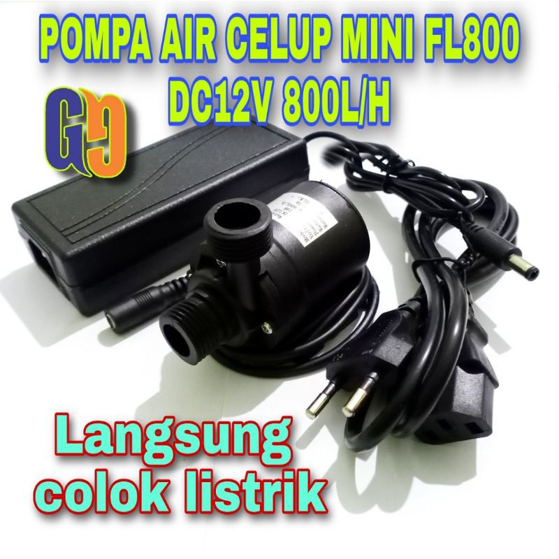 Pompa Air Celup Mini DC 12V FL800 + Adaptor