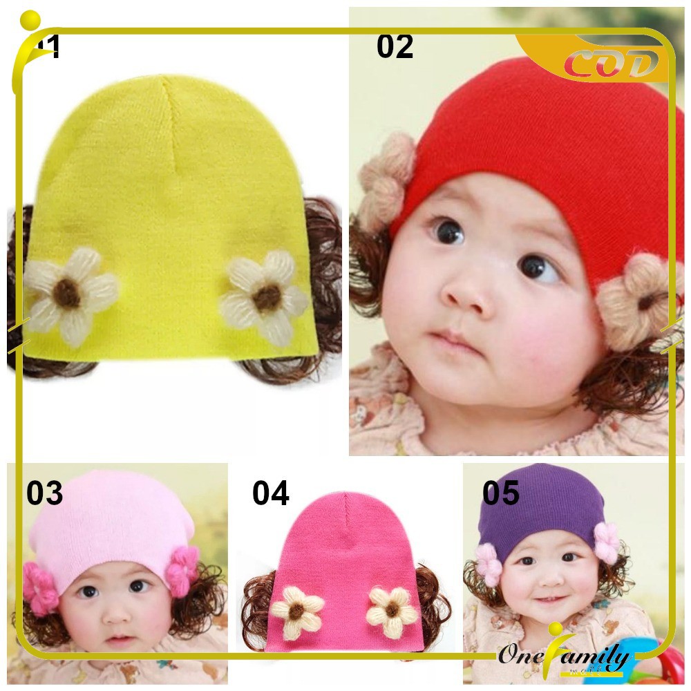 ONE-P19-21 Topi Anak Perempuan Rambut Kepang / Topi Bayi Kupluk Rajut Imut Lucu / Baby Hat Wig Impor-PART 02