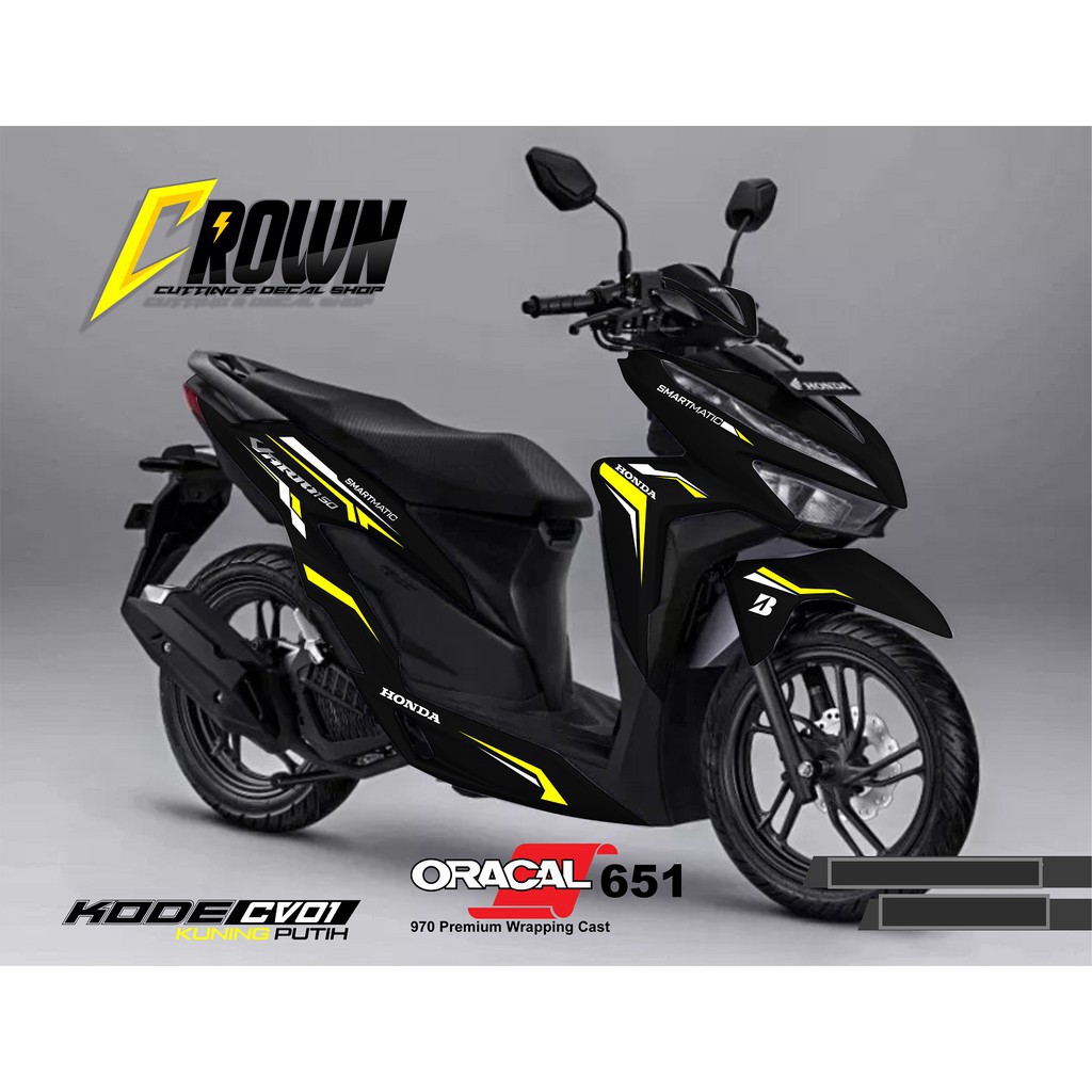 DISKON AKSESORIS STIKER MOTOR VARIO NEW 150 CUTTING STIKER VARIO NEW KUNING PUTIH