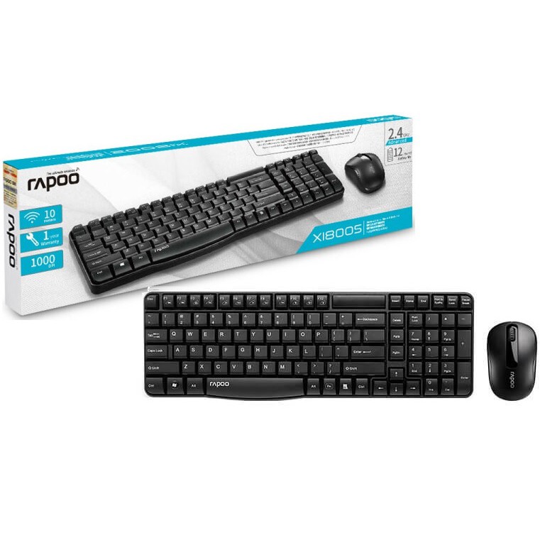 Rapoo X1800S 2.4GHz Wireless Keyboard Mouse Combo Optical Slim Spill-resistant