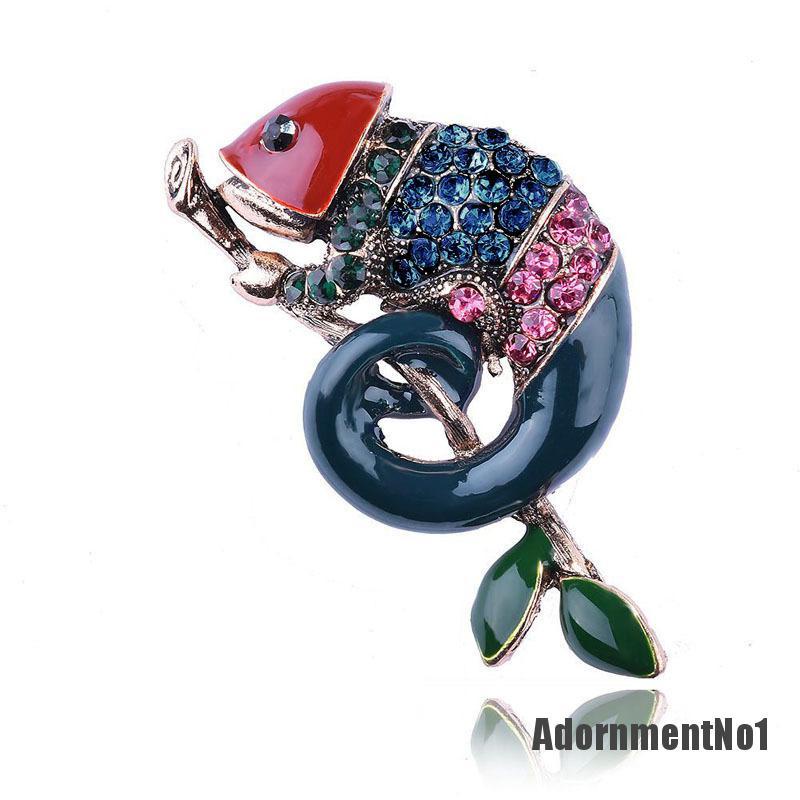 (Adornmentno1) Bros Pin Enamel Desain Kadal Lizard Chameleon Hias Berlian Imitasi