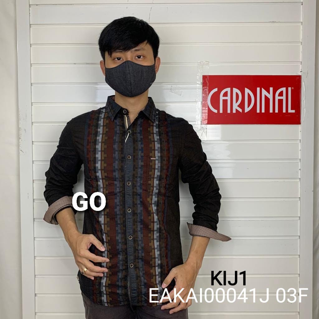 gof KIJ CARDINAL KEMEJA SLIMFIT Pakaian Atasan Pria Hem Casual Santai Motif Original Lengan Panjang