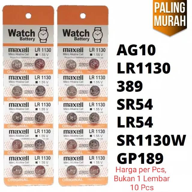 [ADN] Baterai Batre Kancing Battery Jam Tangan Maxell AG10 LR1130 LR 1130 SR54 LR54 GP189 Tutup Pent