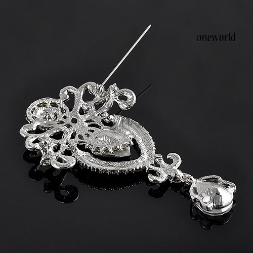 OW@ Women Large Flower Bridal Crown Crystal Rhinestone Brooch Pin Jewelry Charm