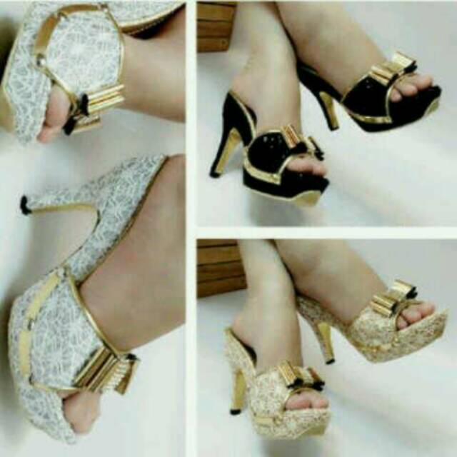 sendal high heels beukat pita emas