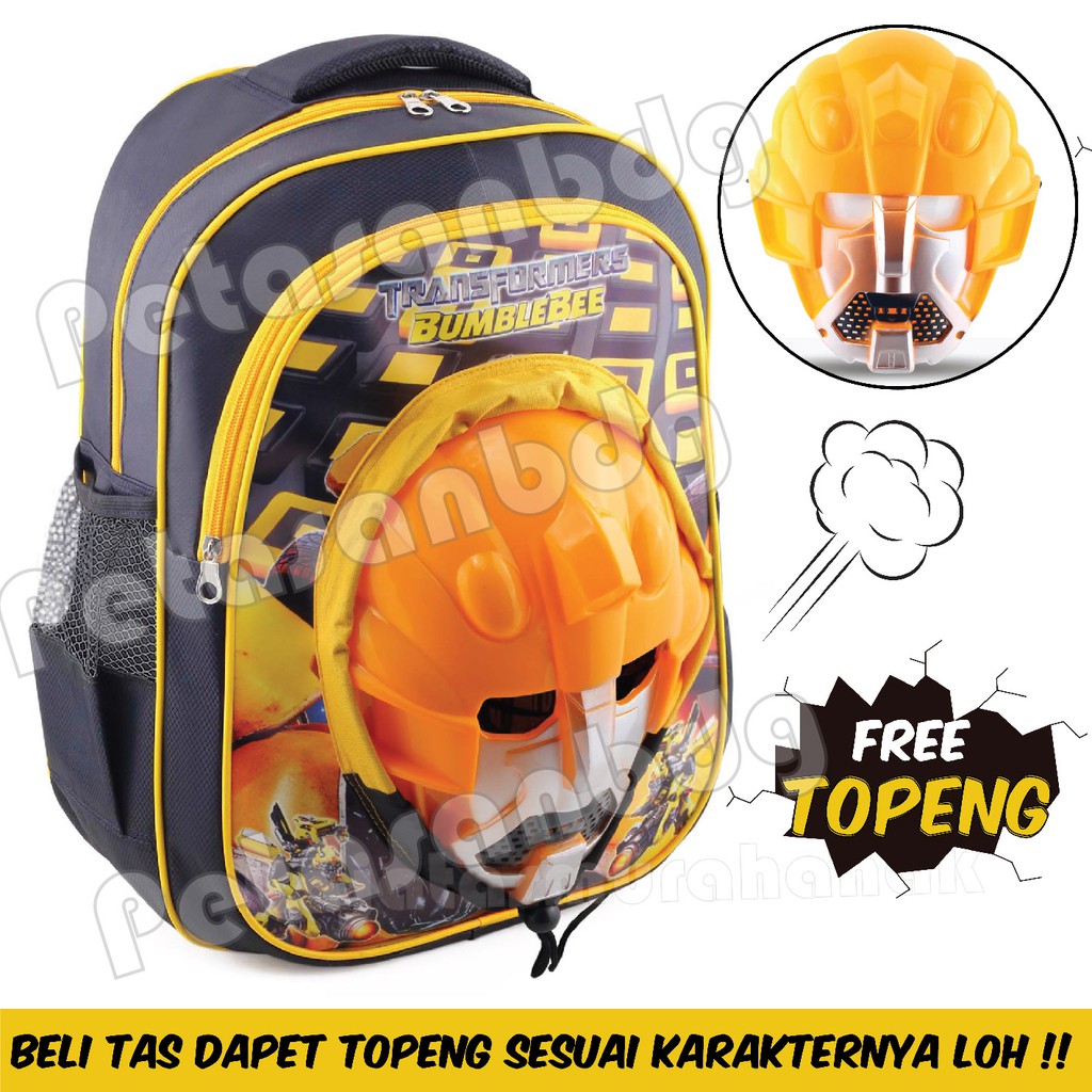 PTS - Tas Anak - TRANSFORMERS BUMBLE BEE BATMAN ULTRAMEN SPIDERMAN IRON MAN - THE MASK + FREE TOPENG