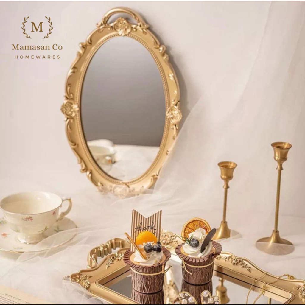 Beatrice Vintage Mirror Tray Gold | Nampan Kaca - Oval