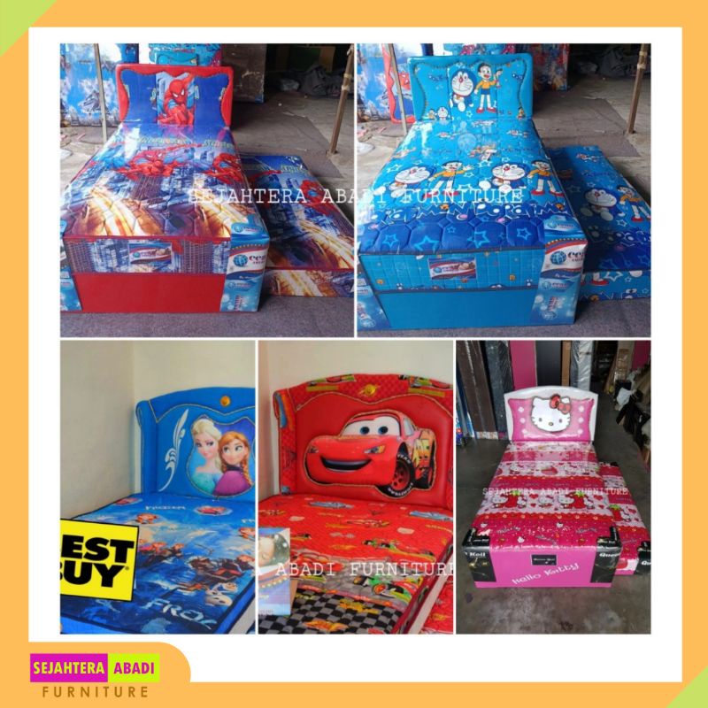 springbed sorong anak Big Queen, 2in1 twin sorong karakter kartun kain 3D sand polos karakter standa