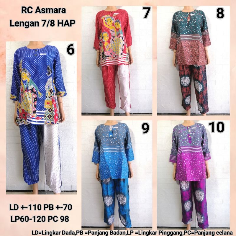 Setelan Piyama RC Asmara Lengan 7/8 Aneka Motif Busui