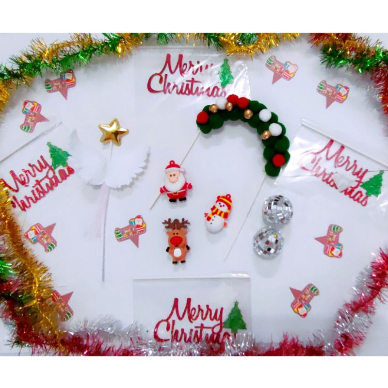 Jual Topper Cake Hiasan Natal Merry Christmas Ornamen Sinterklas Boneka Salju Slinger Bola Hias 0604