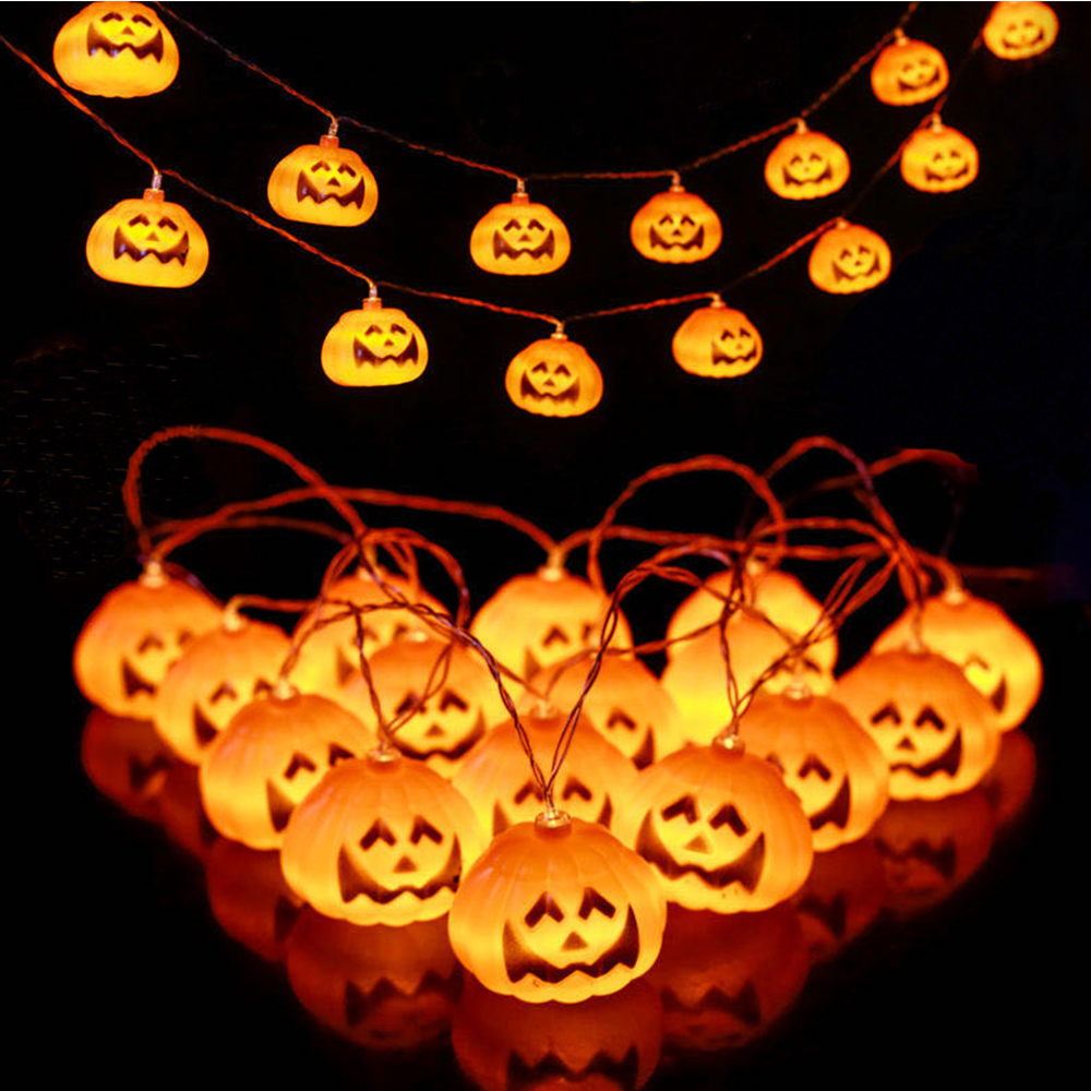 Lampu String LED Bentuk Labu Halloween Tenaga Baterai Untuk Dekorasi Pesta