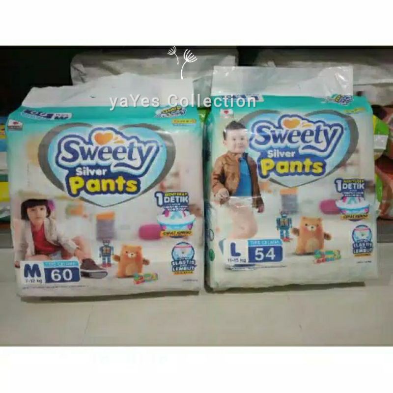 Sweety silver pants L54 M60 size L 54 M isi 60  popok bayi day night celana diaper swety diapering