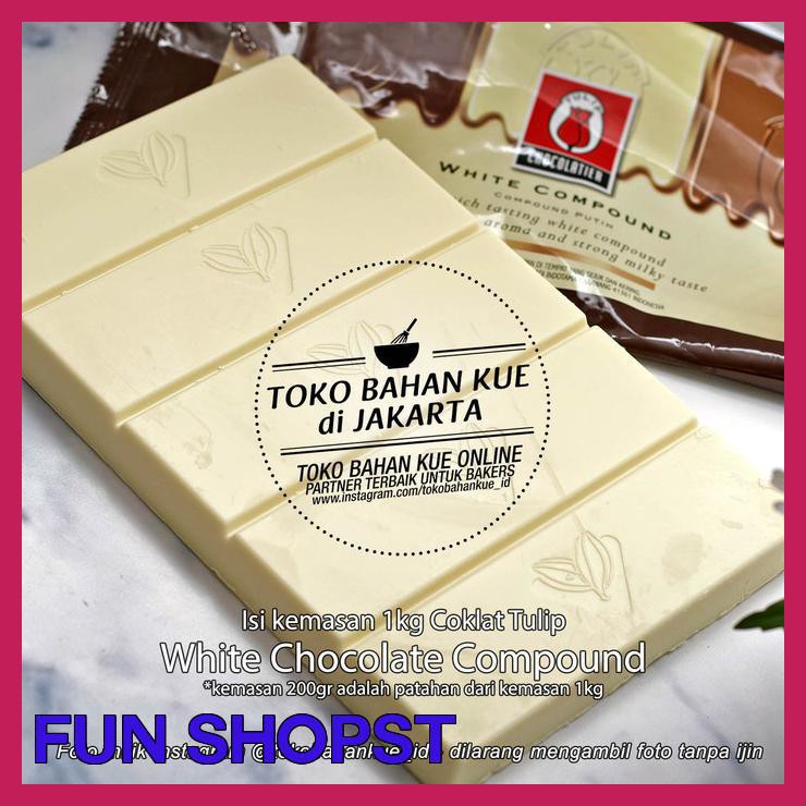 

WHITE CHOCOLATE COMPOUND COKLAT TULIP COKELAT PUTIH GADING 200 GR