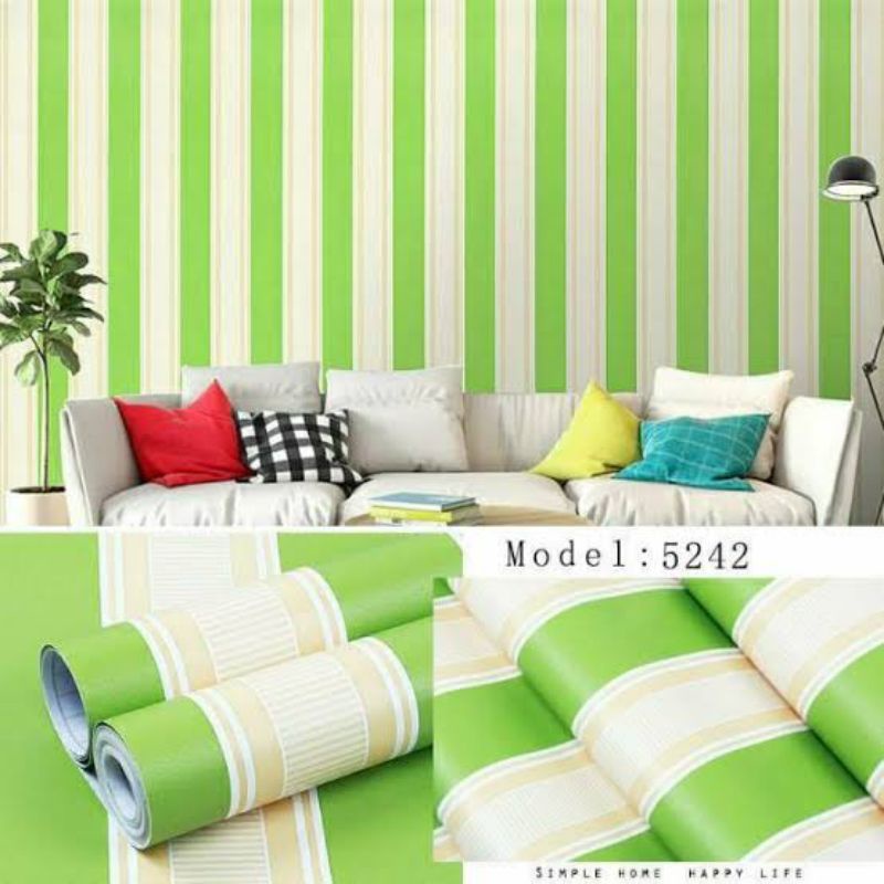 Wallpaper Sticker Dinding Motif Salur Warna Hijau Wallpaper Sticker Dinding Motif Ukuran panjang 5 m