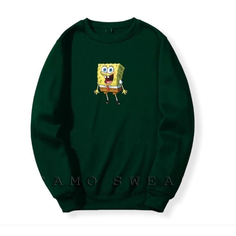 Sweater CREWNECK SpongeBob SquarePants simple pria wanita