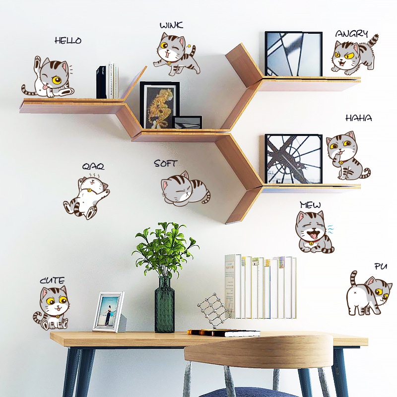 Stiker Dinding Bahan PVC Tahan Air Gambar Kartun Kucing Ukuran 60x30cm Untuk Dekorasi Kamar Anak