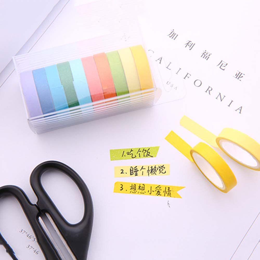 Agustina Set Tape Warna Solid Multi-Fungsi Dapat Di Sobek Gaya Jepang Tape Perekat Rekening Tangan Scrapbooking Stiker Alat Tulis Lengket