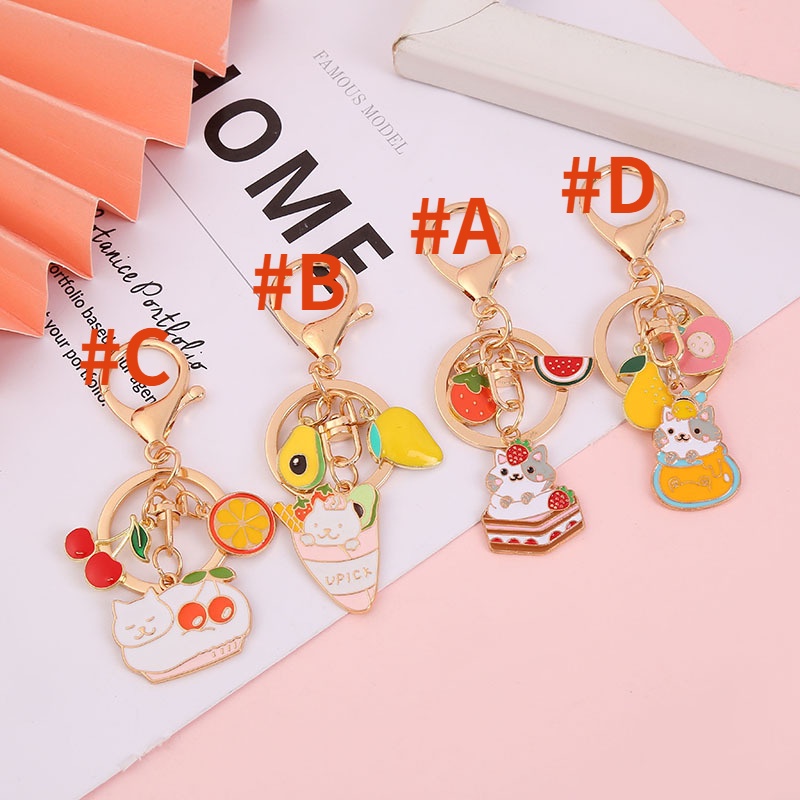 Gantungan Kunci Enamel Bentuk Buah / Kue / Kucing Untuk Aksesoris Tas Pria / Wanita