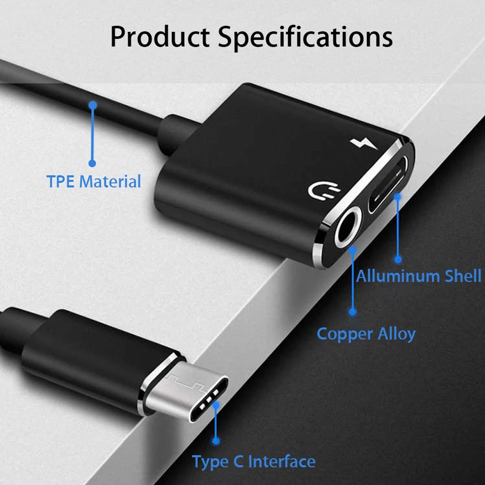 ELEGANT 2 in 1 Type C To 3.5 mm Charging Type-C Audio Splitter Adapter USB C For Huawei Xiaomi Audio Cable 3.5mm Earphone Jack Earphone Adapter/Multicolor