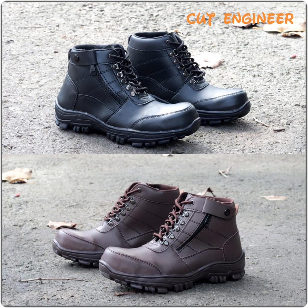 Sepatu Safety Boots Cut Engineer New Mettal Black and Brown Berkualitas Bozku