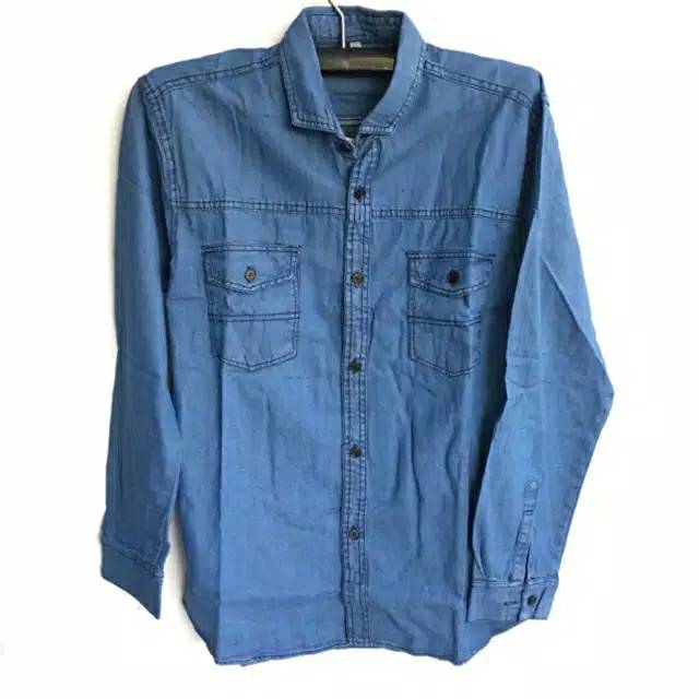 Kemeja lengan panjang soft jeans bahan halus Nyaman Harian Kerja