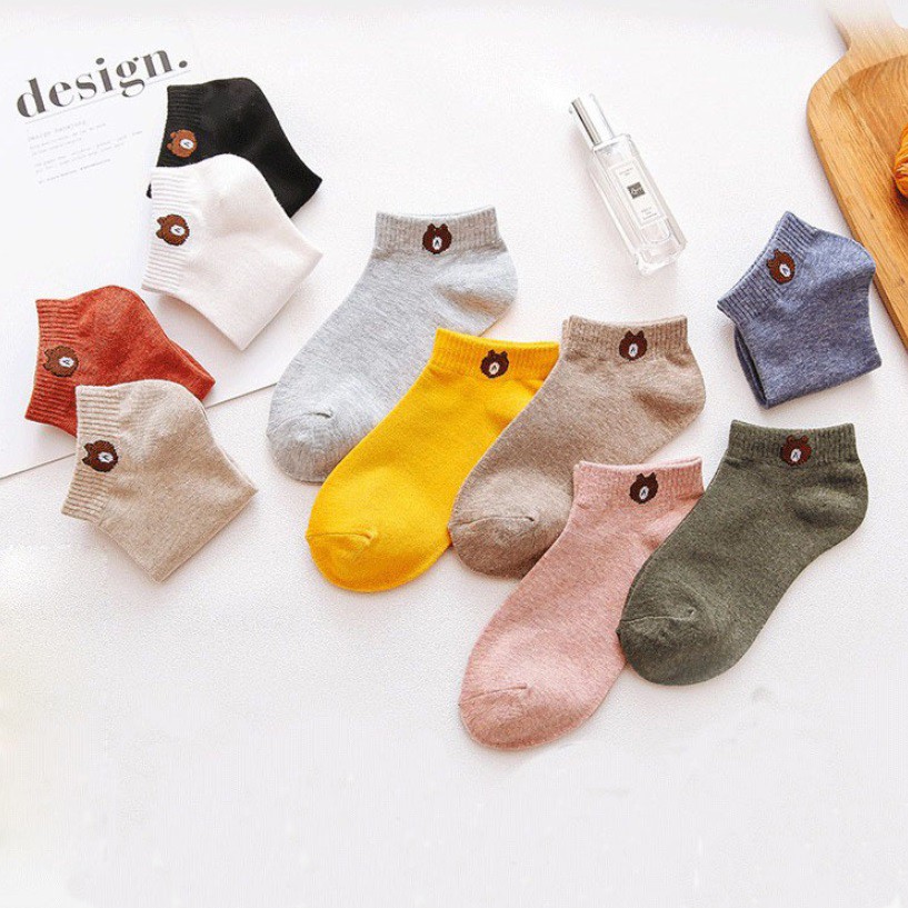 Kaos Kaki Bear Brown dan Daisy Pendek Mata Kaki Wanita Lucu Unik-1