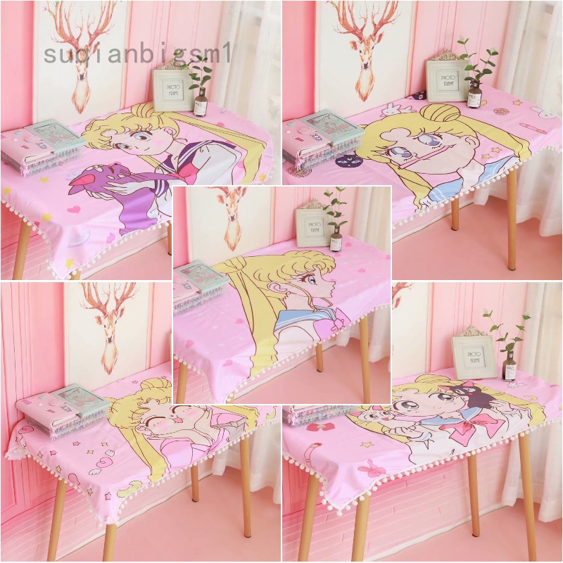 Taplak Meja  Motif Print Kartun Anime Warna  Pink  untuk 