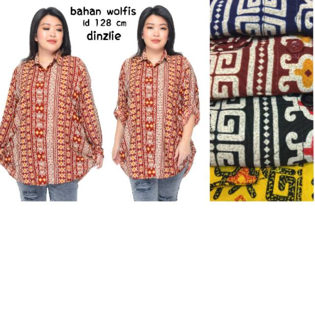 KEMEJA WANITA BAHAN WOLFIS PREMIUM MOTIF ETHNIK TRIBAL