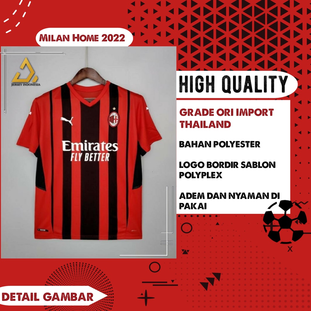 Baju Olahraga Pria Jersey Bola Grade Ori Milan Home 21/22 Premium Import Thailand