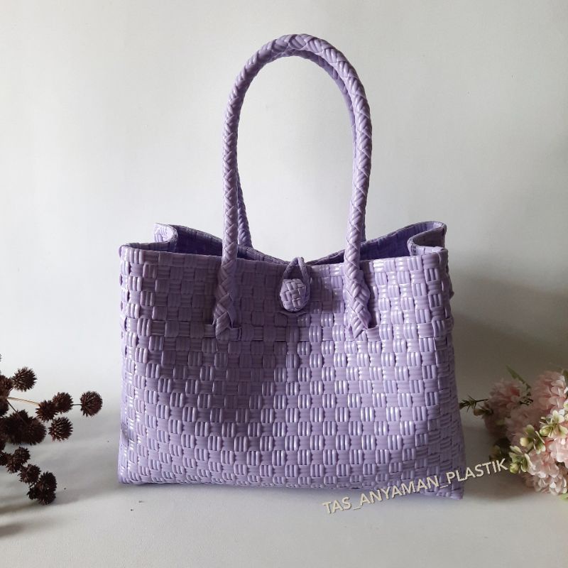 Tas Jali Petty Premium Anyaman Plastik Pastel  Polos Banyak Pilihan Warnanya Ukuran M