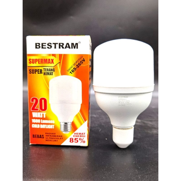 Lampu Led 20w Bestram Supermax, warna bolam putuh 6500K, garansi 1tahun