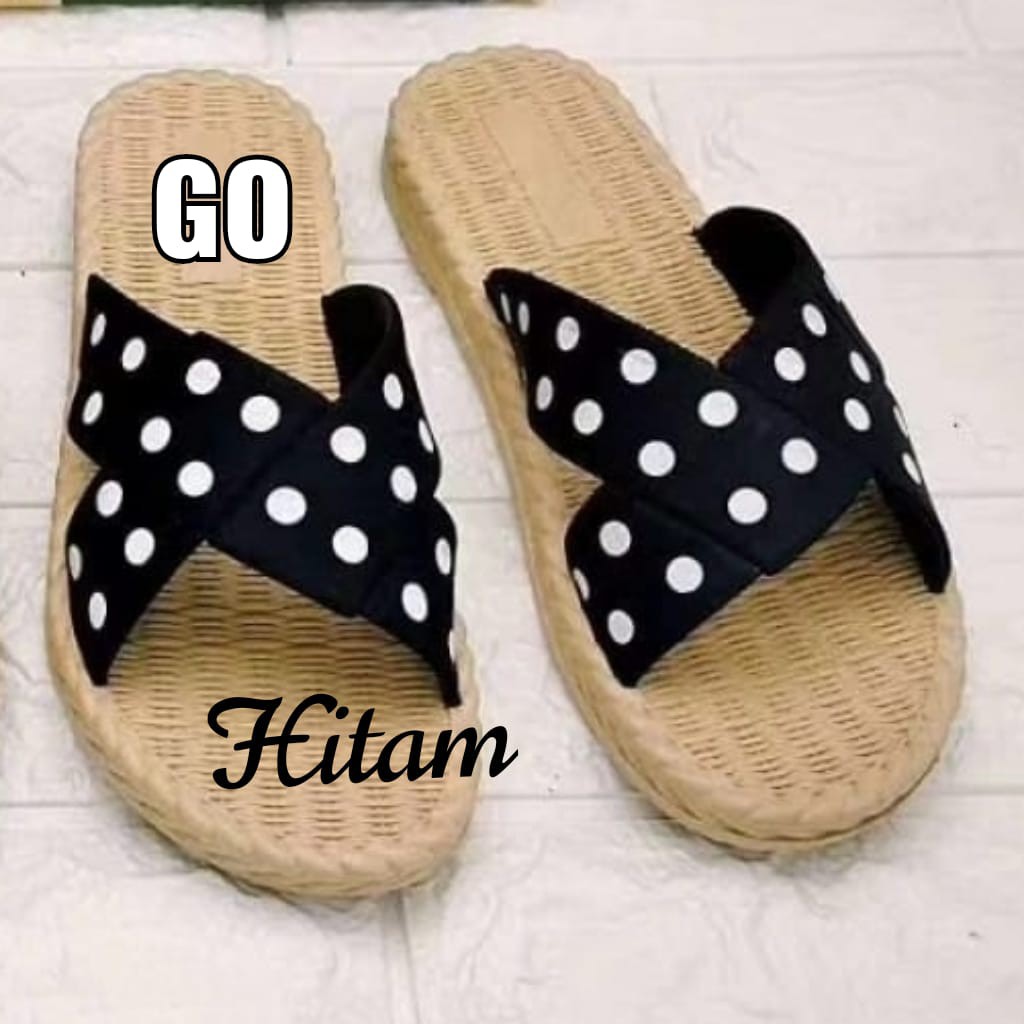 gos Import BAN X POLKA ROTAN Sandal Wanita Murah Slip Casual Teplek Sendal Cewek Flat