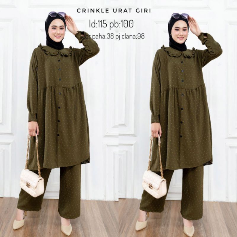 Setelan Tunik bahan Crinkle Uragiri real pict bahan adem jatuh tebal