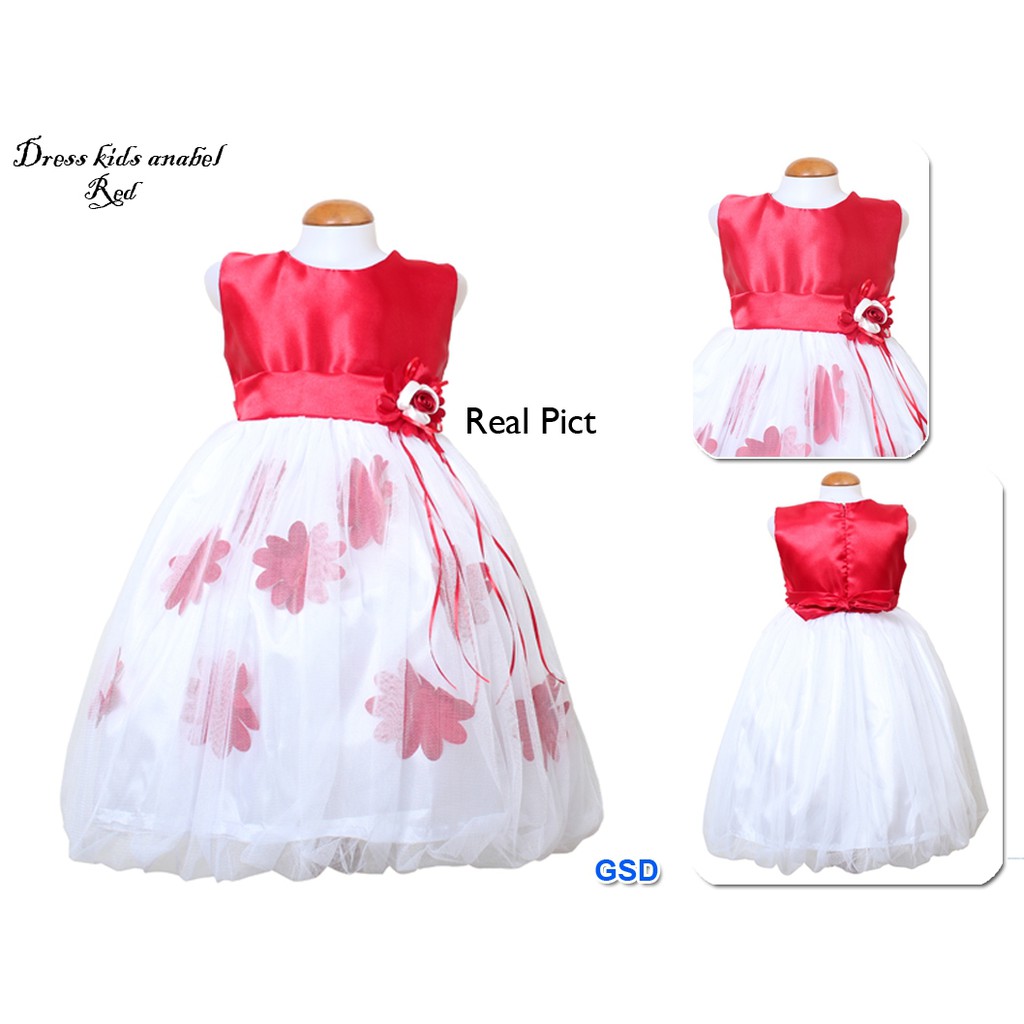 Dress kids anabel/pakaian anak perempuan/dress tingkat anak bunga kombi brukat/dress pesta anak mura