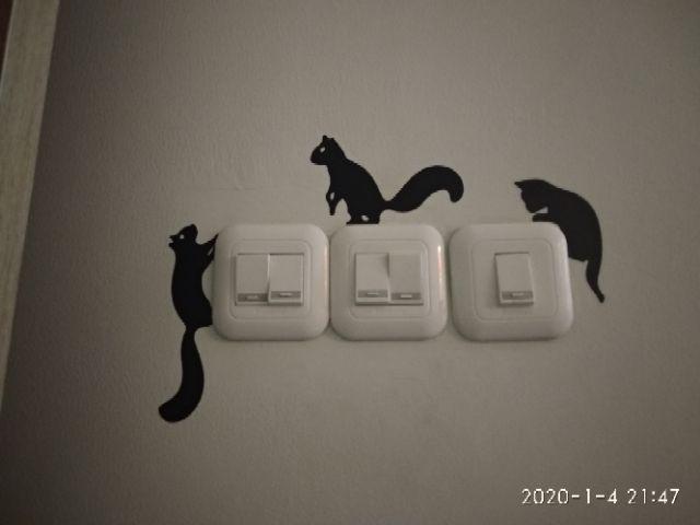 6x10cm Stiker Saklar Dinding Pvc Removable Gambar Kucing Hitam