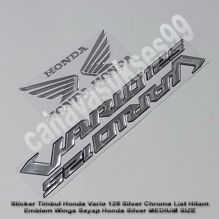 Emblem Motor Sticker Motor Emblem Timbul Vario 125 Silver Sayap Honda Size Medium