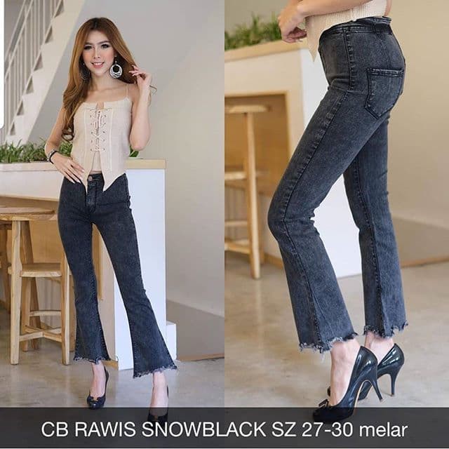 HIGHWAIST Cutbray Fringe Snow BlaCK BLUE// CELANA CUTBRAY JEANS WANITA