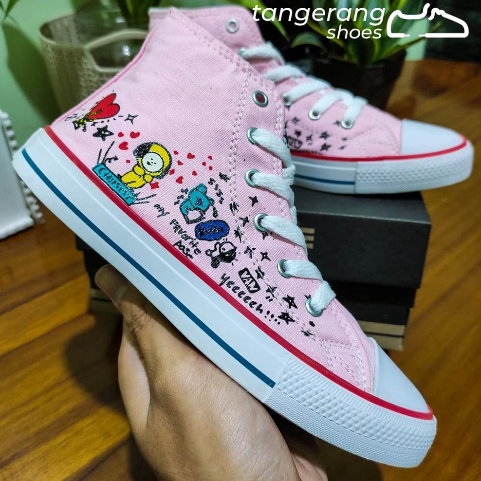 Terlaris✡➮ SEPATU MOTIF BTS BT21 PINK ANAK CEWEK BOOT PEREMPUAN UMUR 1 2 3 4 5 6 7 8 TAHUN CONVERS Q