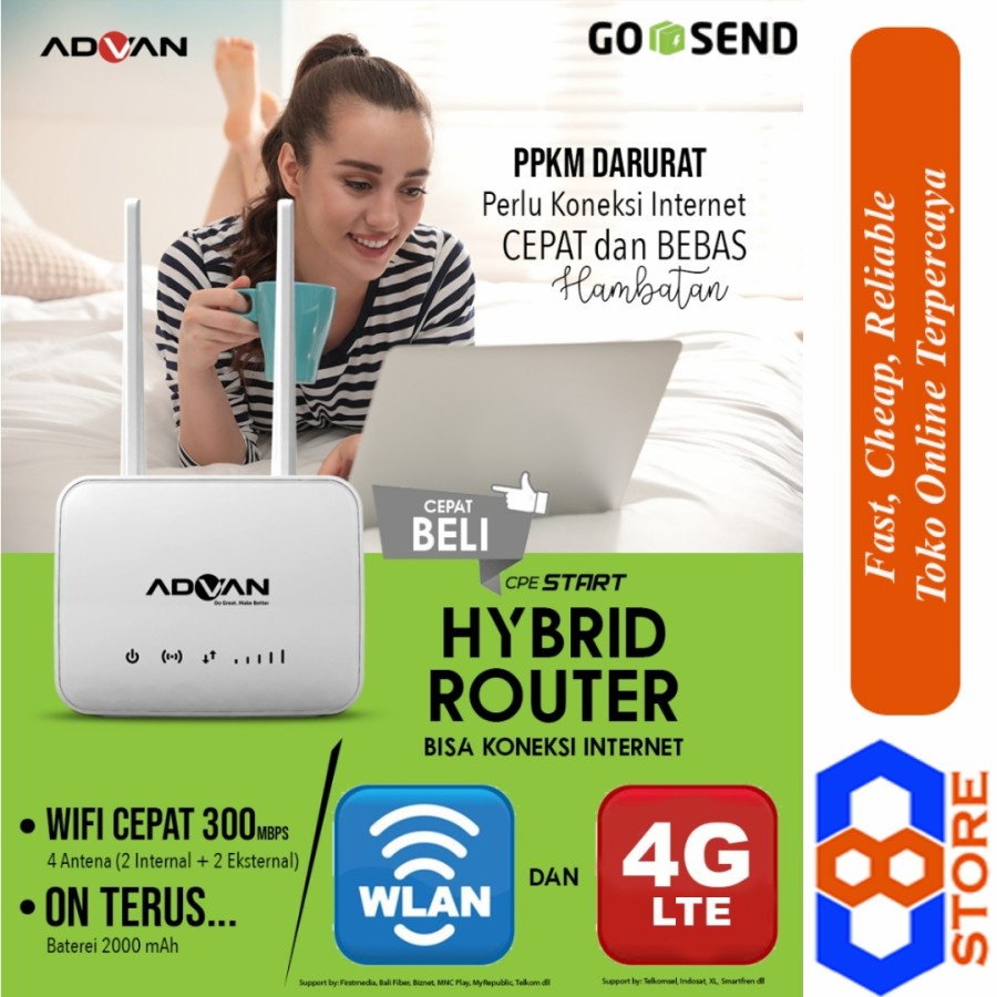 MODEM WIFI 4G TELKOMSEL ORBIT DATA 50GB ADVAN CPE HYBRID ROUTER LAN &amp; 4G LTE