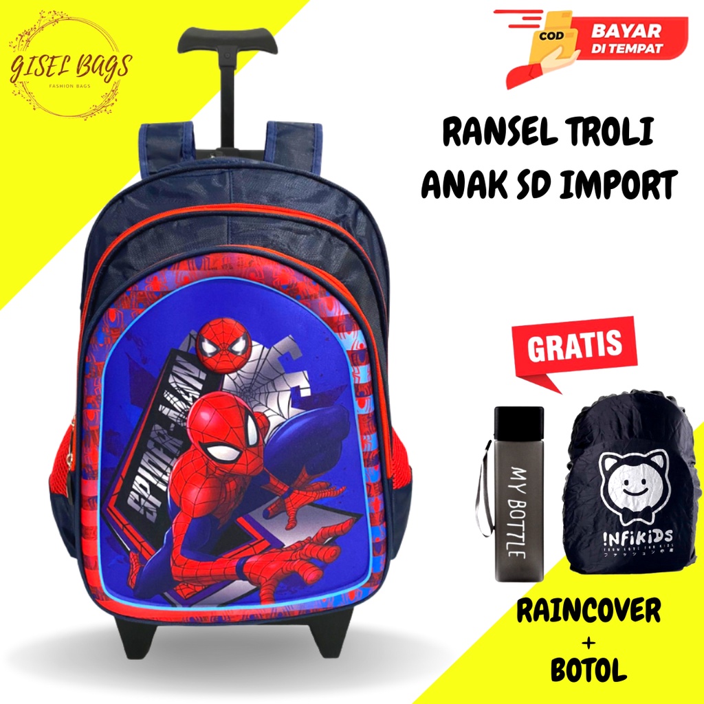 GB Ransel troli anak laki laki sd gambar timbul karakter superhero import