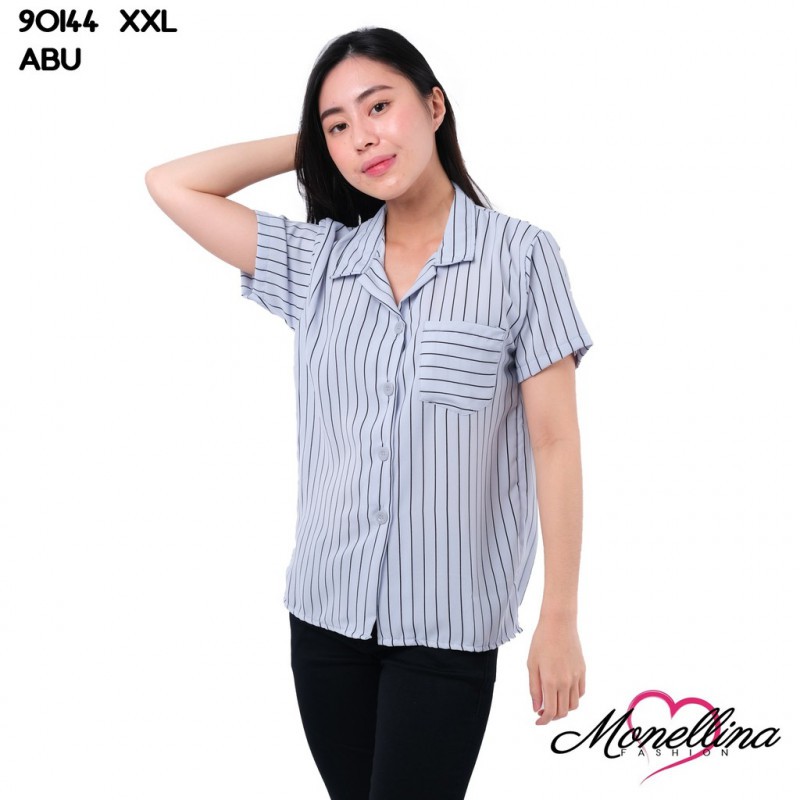 90144 Baju Blouse Atasan XXL Jumbo Lengan Pendek Murah Wanita Kekinian