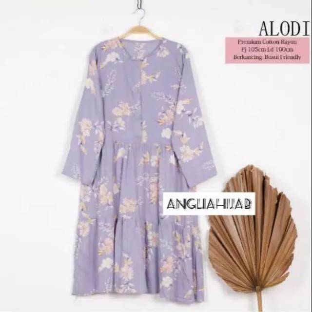 Tunik wanita bahan rayon viscouse halus adem dan berkualitas, motif jasmine blue rempel bawah