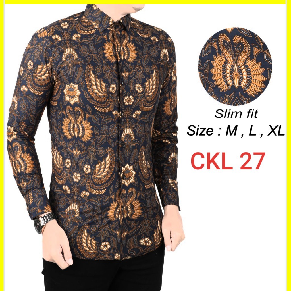 KEMEJA BATIK PRIA SLIM FIT LENGAN PANJANG BAJU BATIK SOLO LENGAN PANJANG CKL27 PREMIUM KEMEJA BLD PENDEK JAKARTA PLATINUM