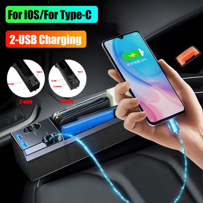 Smart Car Seat Gap Dual Charging Cables Quick Charge Dan 2 USB Port Rak Samping Jok Mobil Organizer