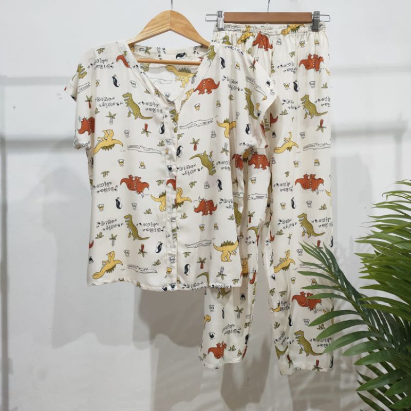 PIYAMA KANCING HITS NON KERAH/V-NECK PIYAMA KANCING BUSUI | PIYAMA RAYON | HOMEWEAR-NK AAI