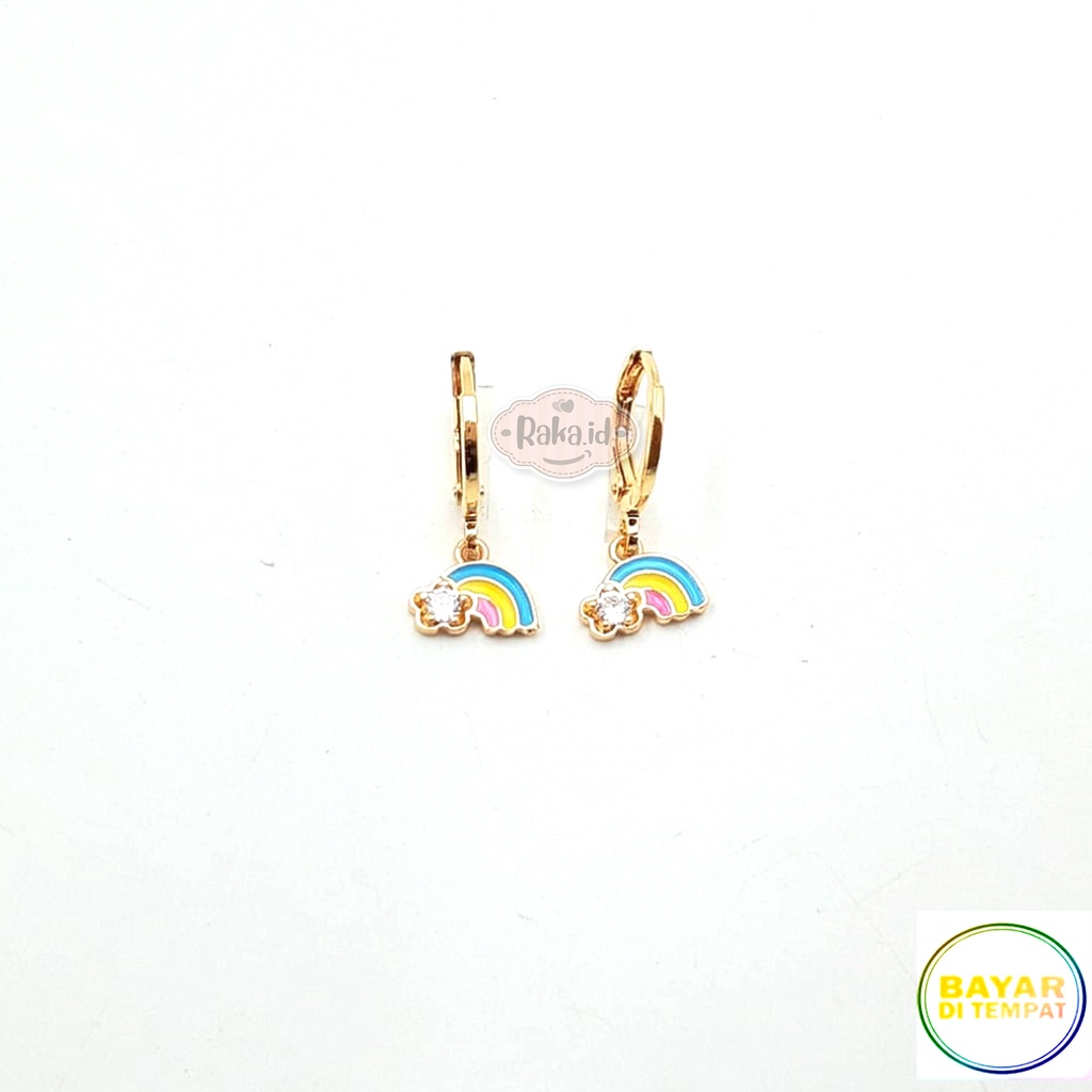Anting Clip / Klip Bulat Motif Bunga Pelangi Perhiasan Aksesoris Wanita 1086