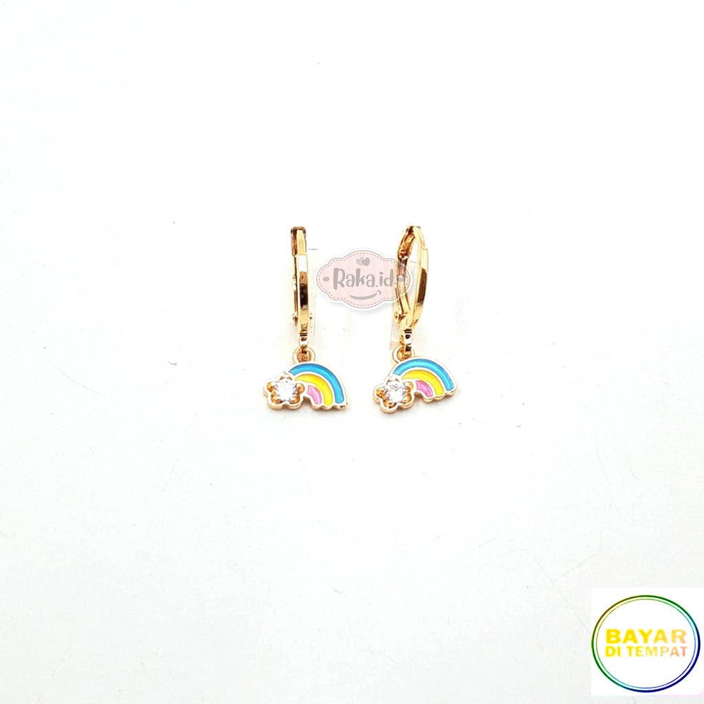 Anting Clip / Klip Bulat Motif Bunga Pelangi Perhiasan Aksesoris Wanita 1086