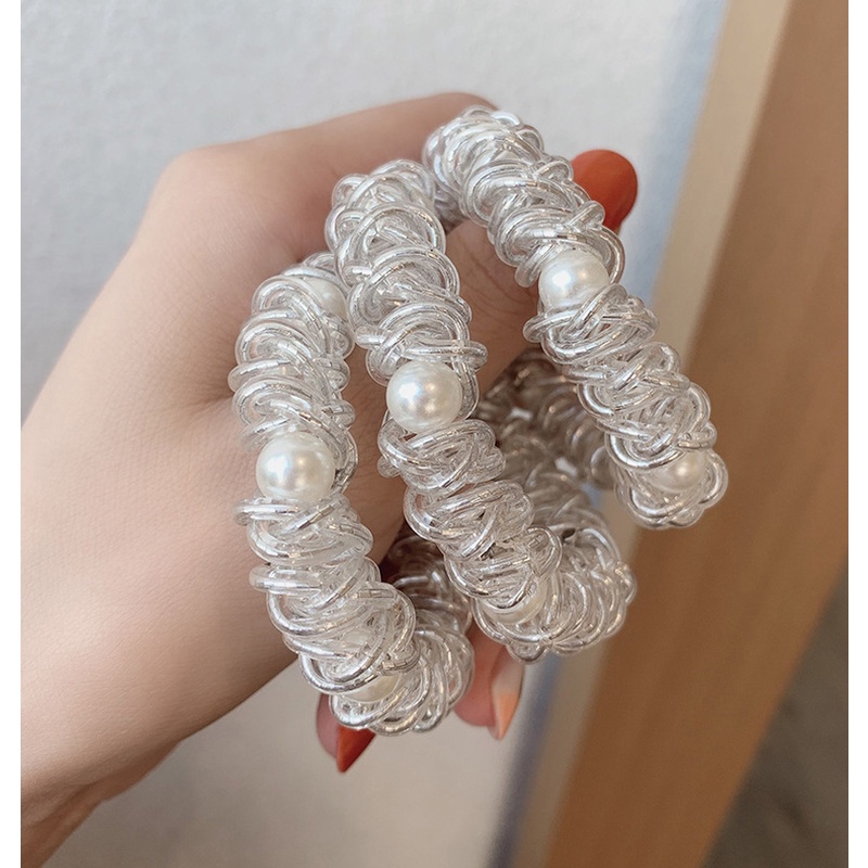 [Women Gold Silver Elastic Plastic Hair Ring][Telephone Cord Twist Pearl Headwear][ Popular Rubber Hair Rings][Daily Basic Hair Accessories ]