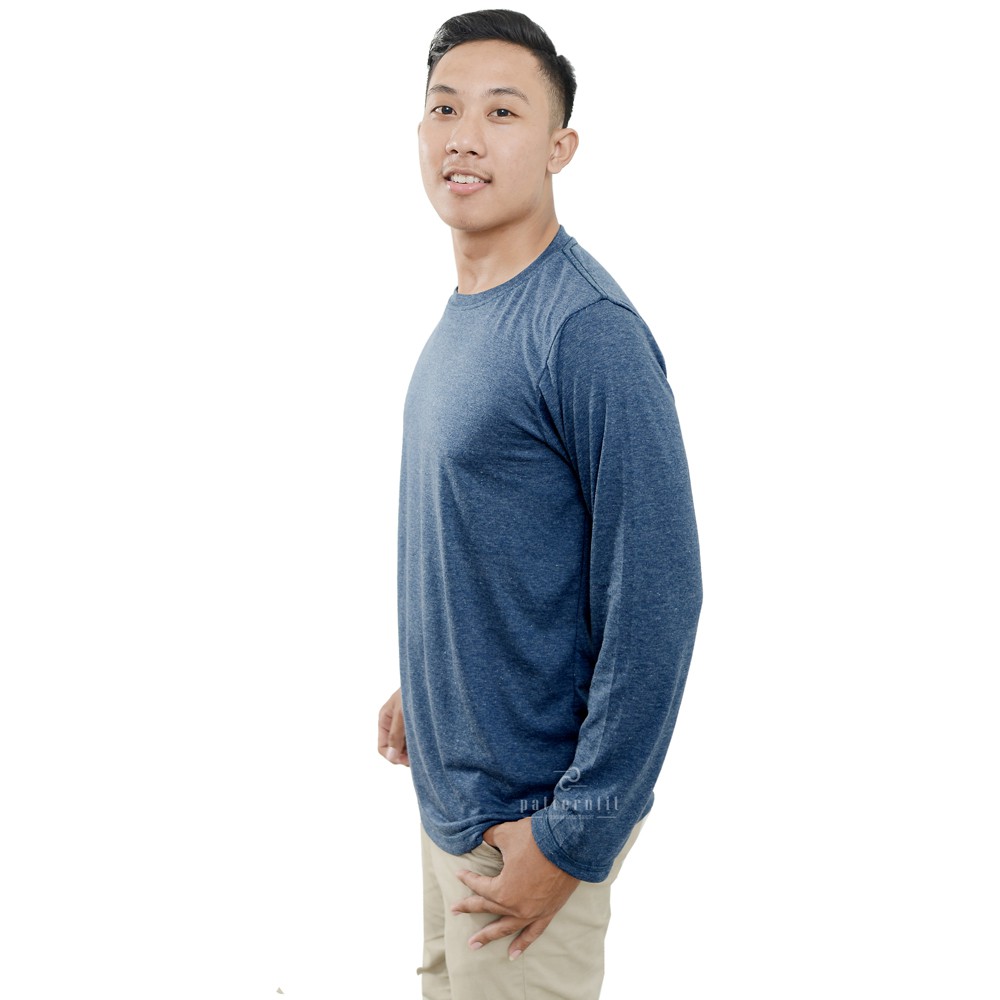 Kaos Polos Lengan Panjang Biru Misty Twotone 30s